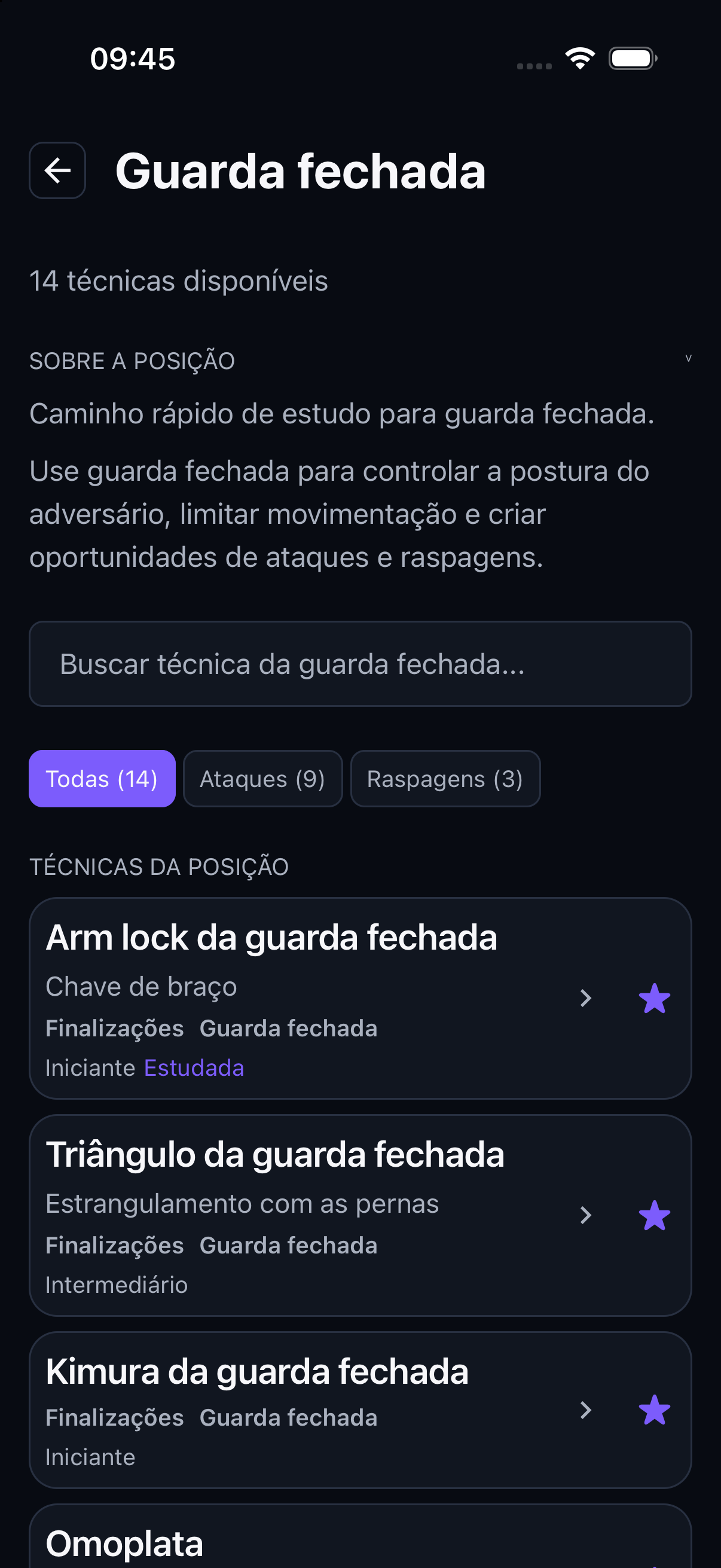 Biblioteca de técnicas organizada por posições